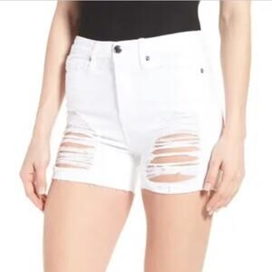 Good American White Wash Cotton Destroyed Cut Off Denim Shorts Size 8